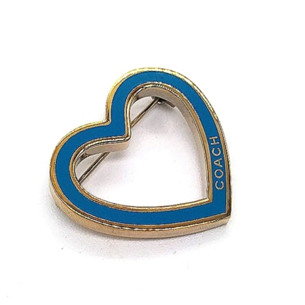 COACH Vintage Heart Pin Brooch in Sky Blue and Gold Tone Purse Backpack Charm - Picture 5 of 8